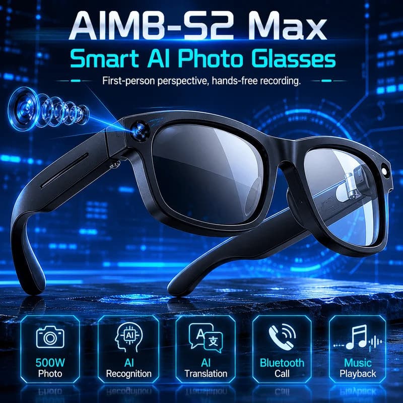 AIMB S2 Max Óculos Inteligentes 5MP HD Câmera AI Tradução Gravação De Vídeo Voz Bluetooth Chamada De Música De Sol Vestí