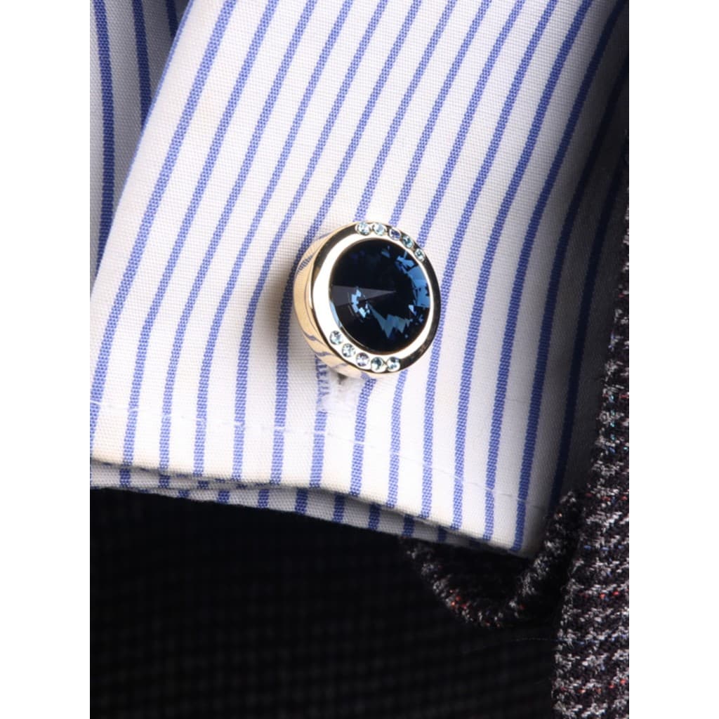 Abotoaduras de cristal azul preto claro dourado, camisa francesa masculina, abotoaduras formais de camisa francesa