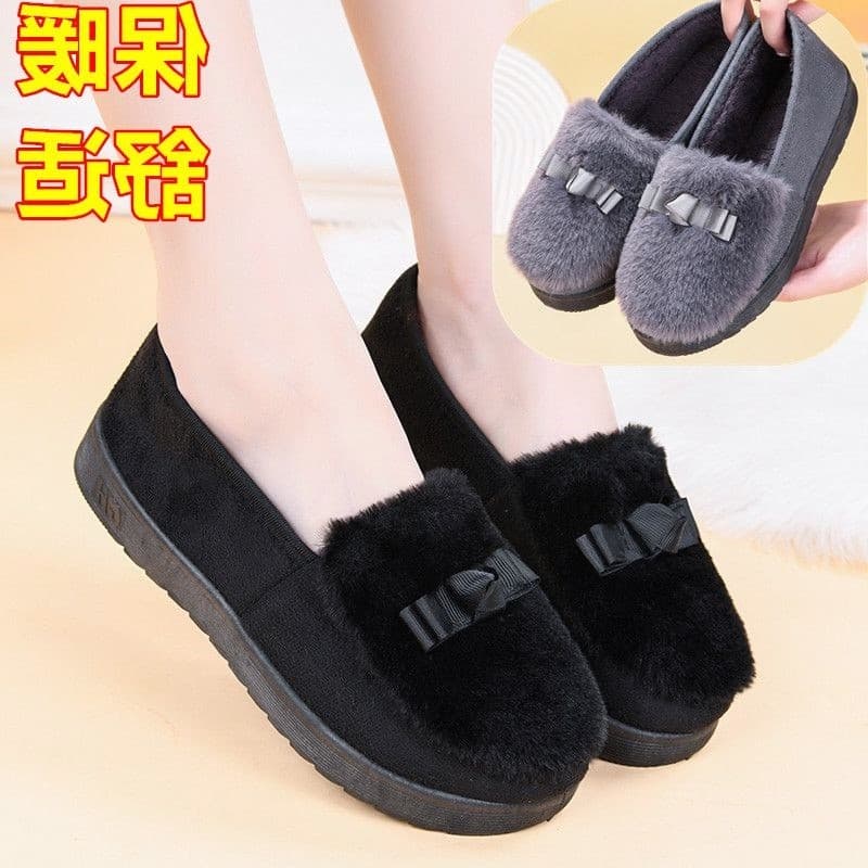 Sapatos de pelúcia planos sapatos femininos inverno antiderrapante outono pelúcia mulheres grávidas versão coreana ervil