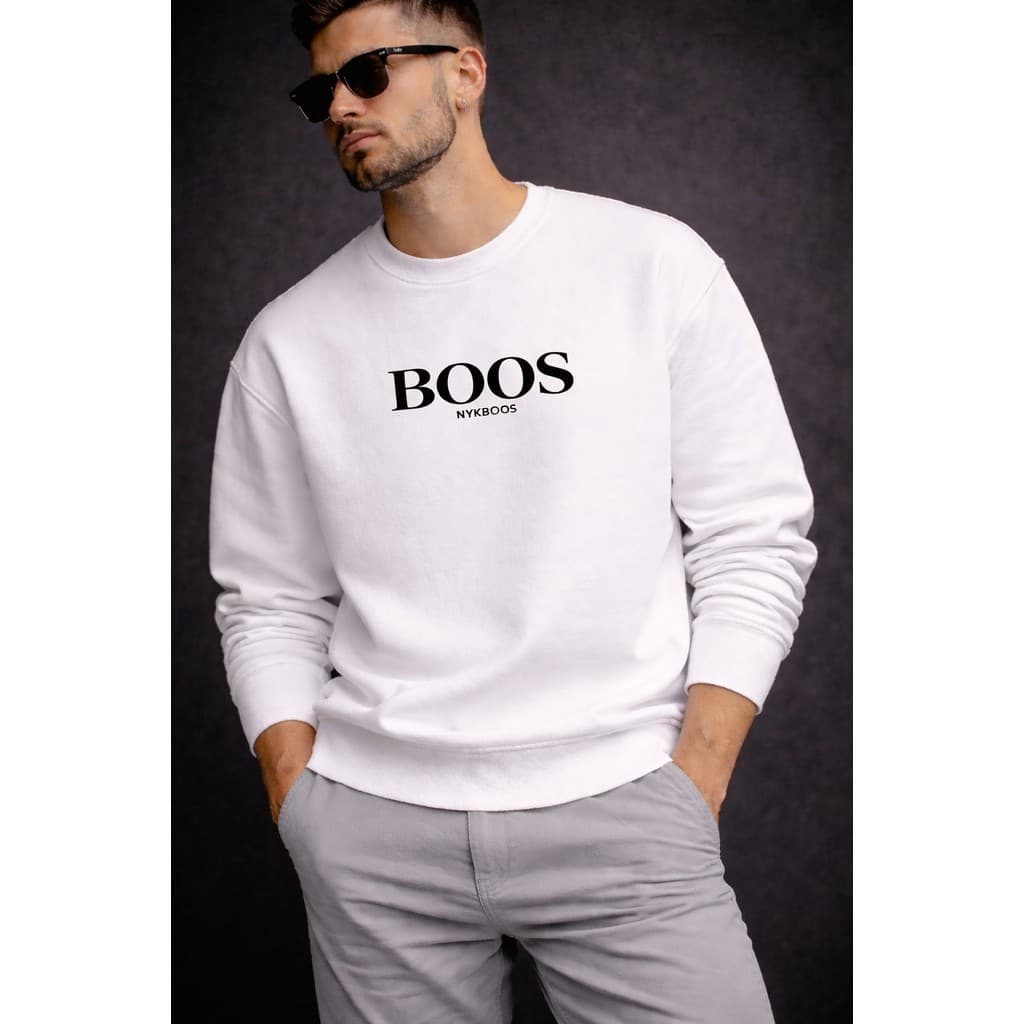 Moletom Masculino Gola Careca Algodão Premium Estampado BOOS Flanelado Confortável Casual Básico Inverno