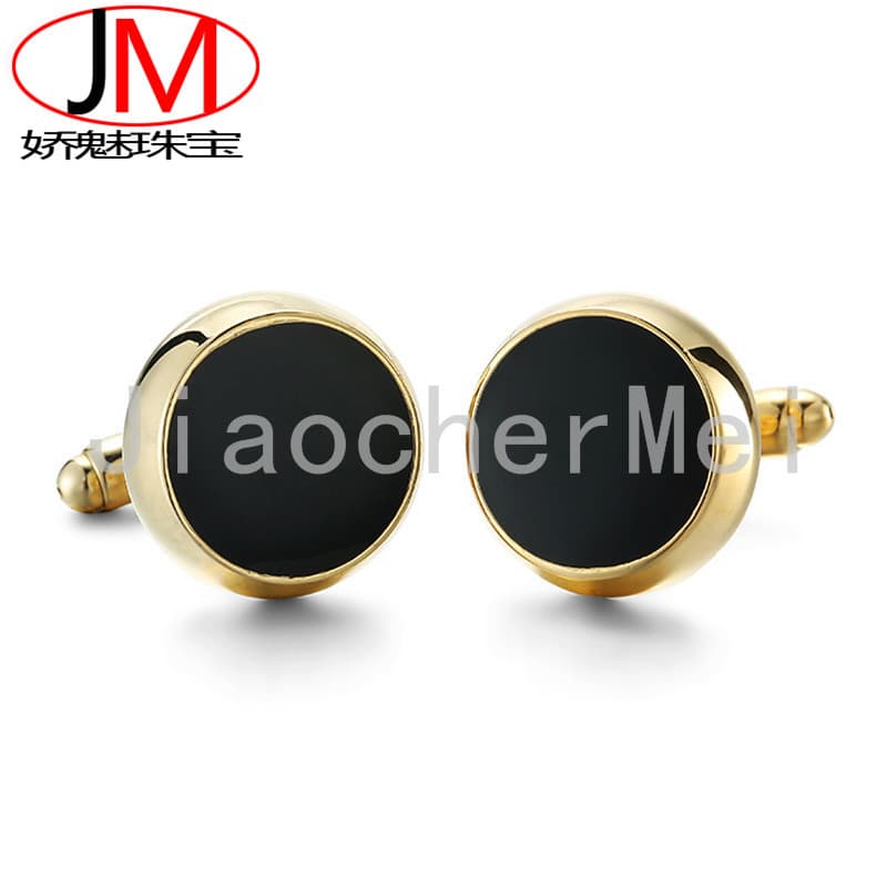 Charme jóias atmosfera simples dourado redondo esmalte abotoaduras preto esmalte camisa francesa abotoaduras de negócios