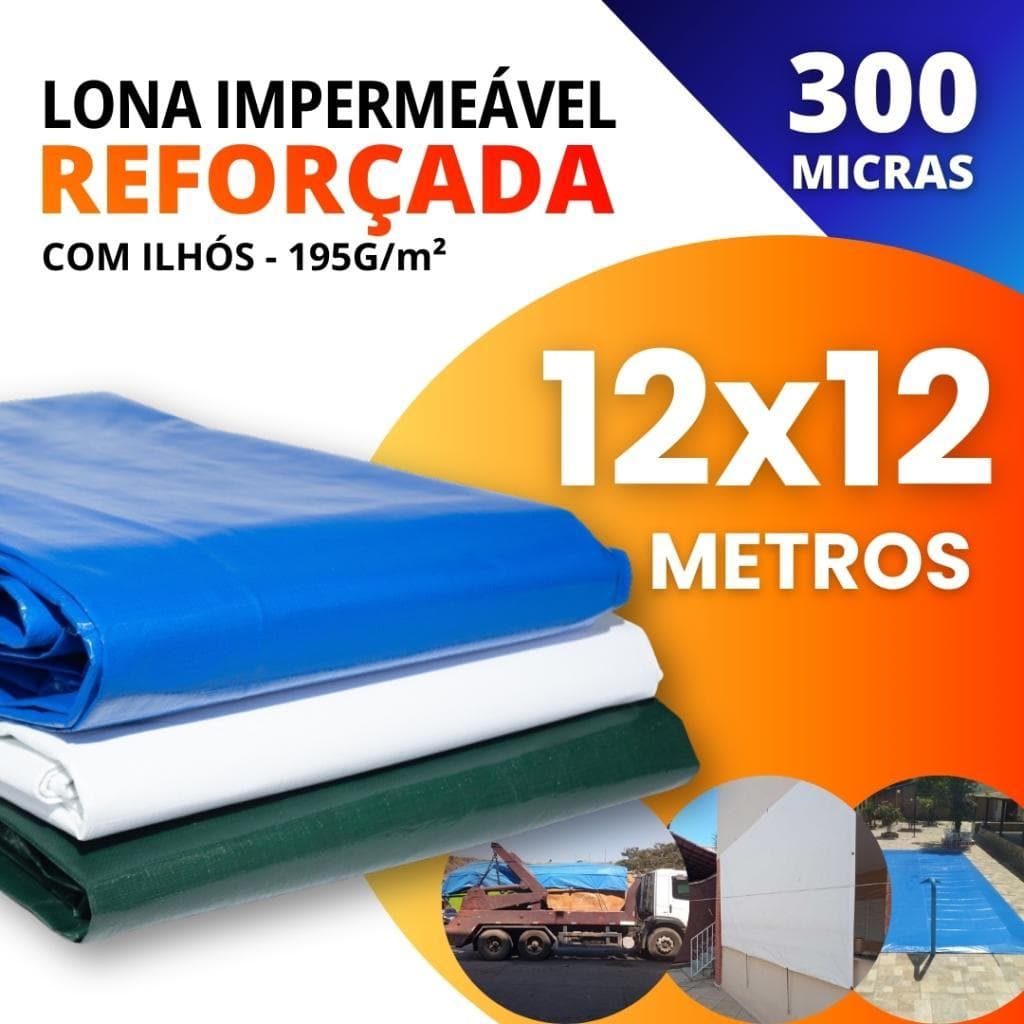 Lona Reforçada Impermeável 300 Micras 12x12 com Ilhós Multiuso Policarga (Diversas Cores)