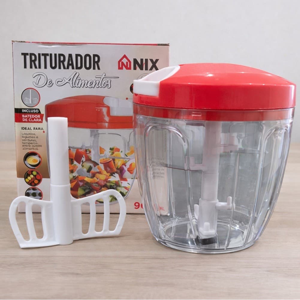 TRITURADOR DE ALIMENTO 900 ML VERMELHO EM ACRILICO COM 5 LÂMINAS-INCLUSO BATEDOR DE CLARA (IDEAL PARA VÁRIOS TIPOS DE PR