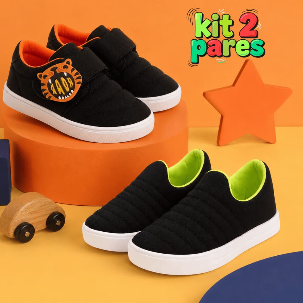 Kit 2 Pares Tênis Infantil Masculino Calce Fácil Leve