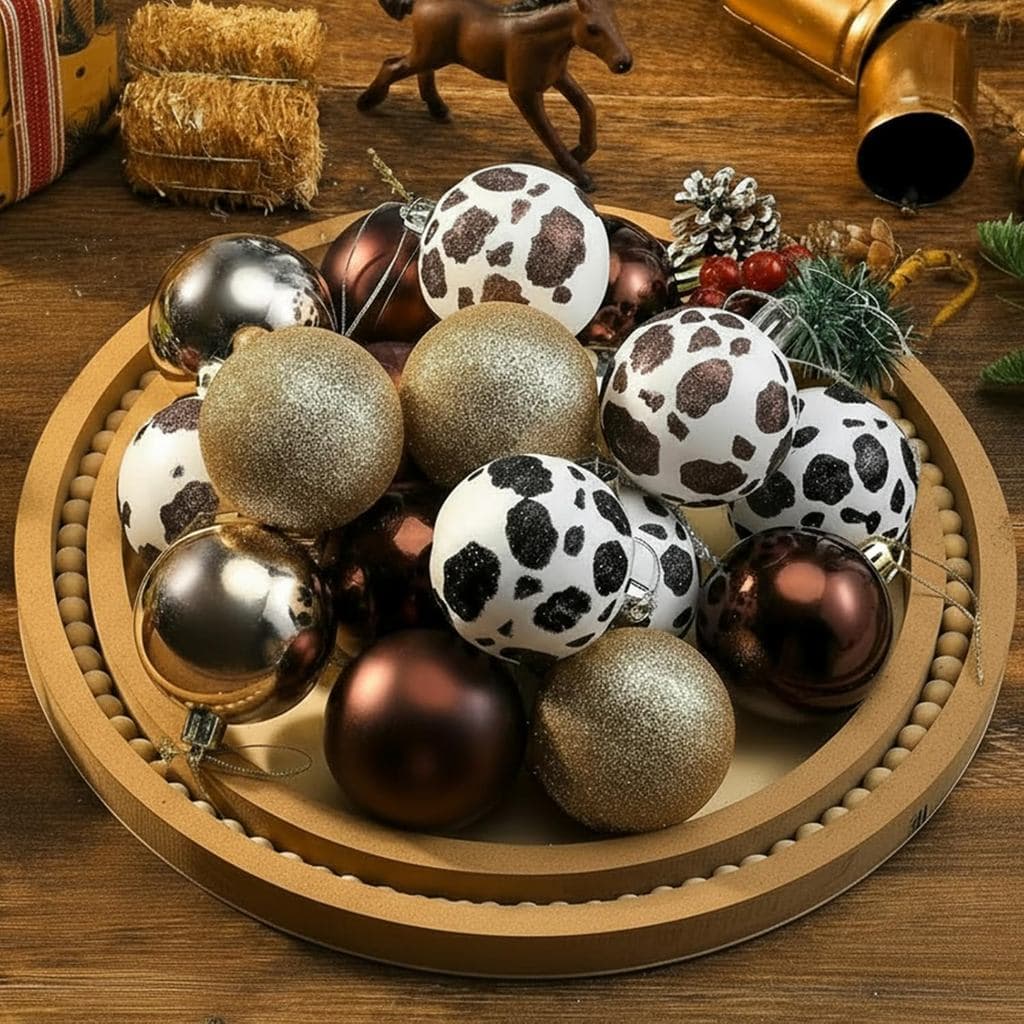Soulchen 18 Peças de Enfeites de Natal em Couro Sintético com Estampa de Vaca, 2,4 Polegadas, Enfeites Suspensos de Vaca