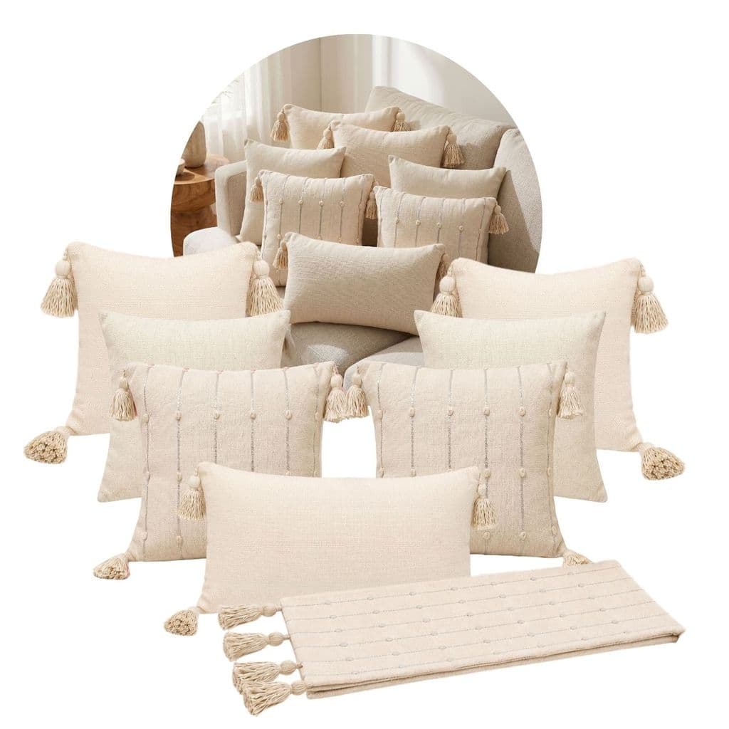 Kit 7 Capas Almofadas 45x45 + Peseira Lona Panamá Cru Prata