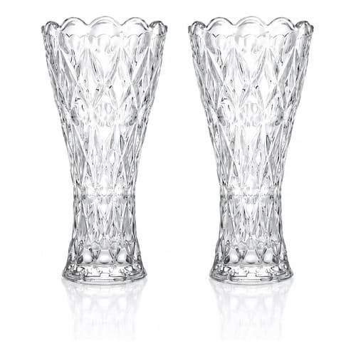 Kit 2 Vasos De Cristal Decorativo 14cm Flores Solitário Transparente Lisa