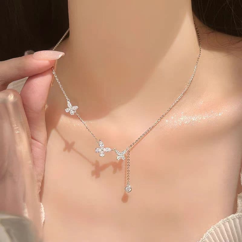Colar feminino de luxo leve e elegante, em aço de titânio com pingente de pérola, corrente de clavícula de zircônia de a