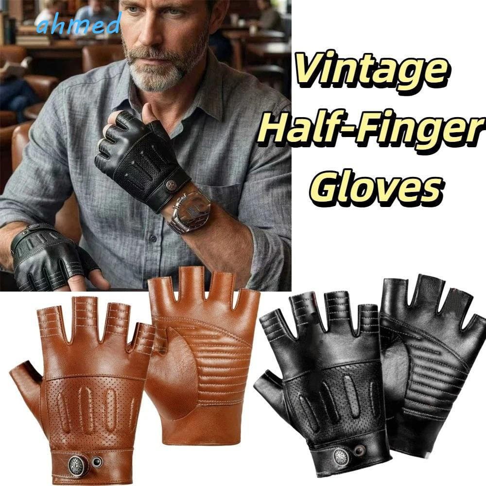 Luvas De Meio Dedo AHMED , Vintage Masculinas Estilo Retrô Clássico Com Design Leve , Material Respirável