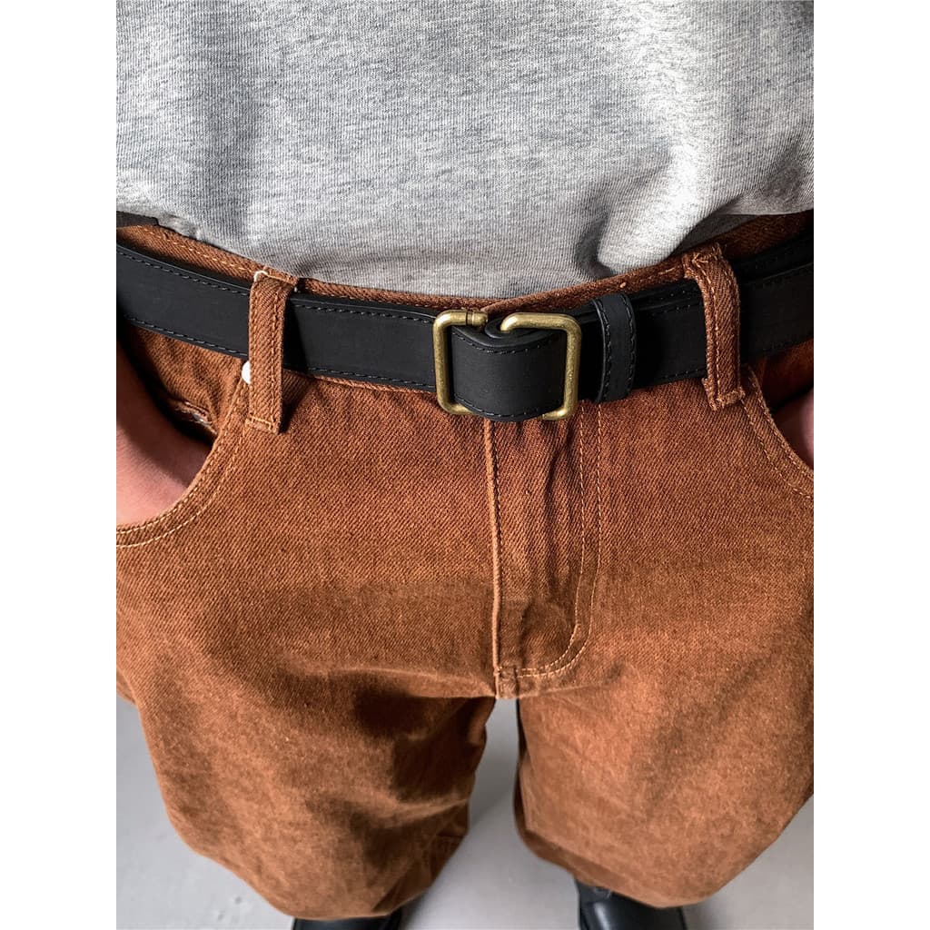 Simples All-Match Bronze não-buraco cinto tendência Casual não-perfurado cinto masculino fino fivela quadrada versão cor