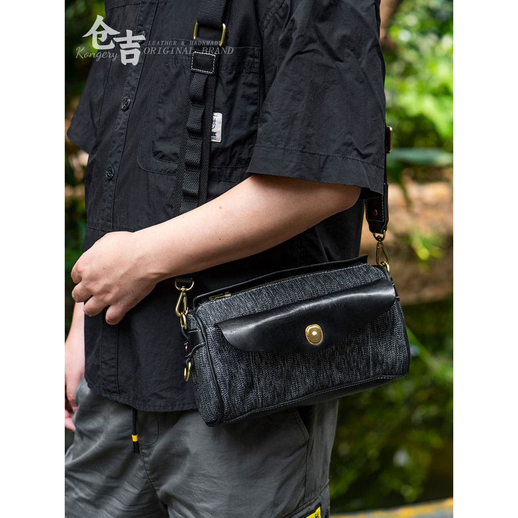 [Yule Boundless] Bolsa de isca!Cangyo Bolsa de Ombro de Pesca Artesanal Homens Mulheres Couro Casual All-Match Messenger