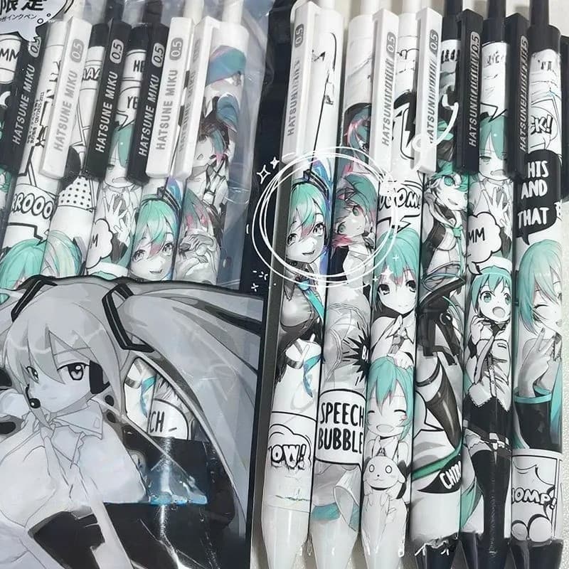 Anime Hatsune Miku 6 Pçs/set Caneta Gel Preta 0.5 Falta Tinta Assinatura Escola Material De Escrita Papelaria Crianças F
