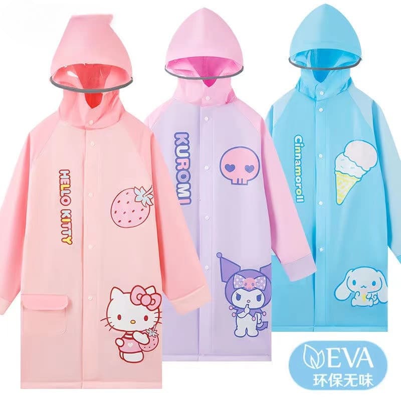 Capa de Chuva Infantil Sanrio Kuromi para Todas as Estações, Poncho de Chuva de Desenho Animado Kuromi para Meninas do J