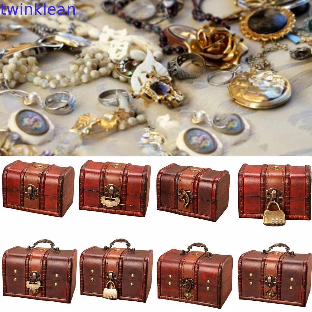 Caixa De Armazenamento De Joias TWINKLEAN , Baú De Tesouro Decorativo , Com Trava De Metal Vintage , Adereços De Sala