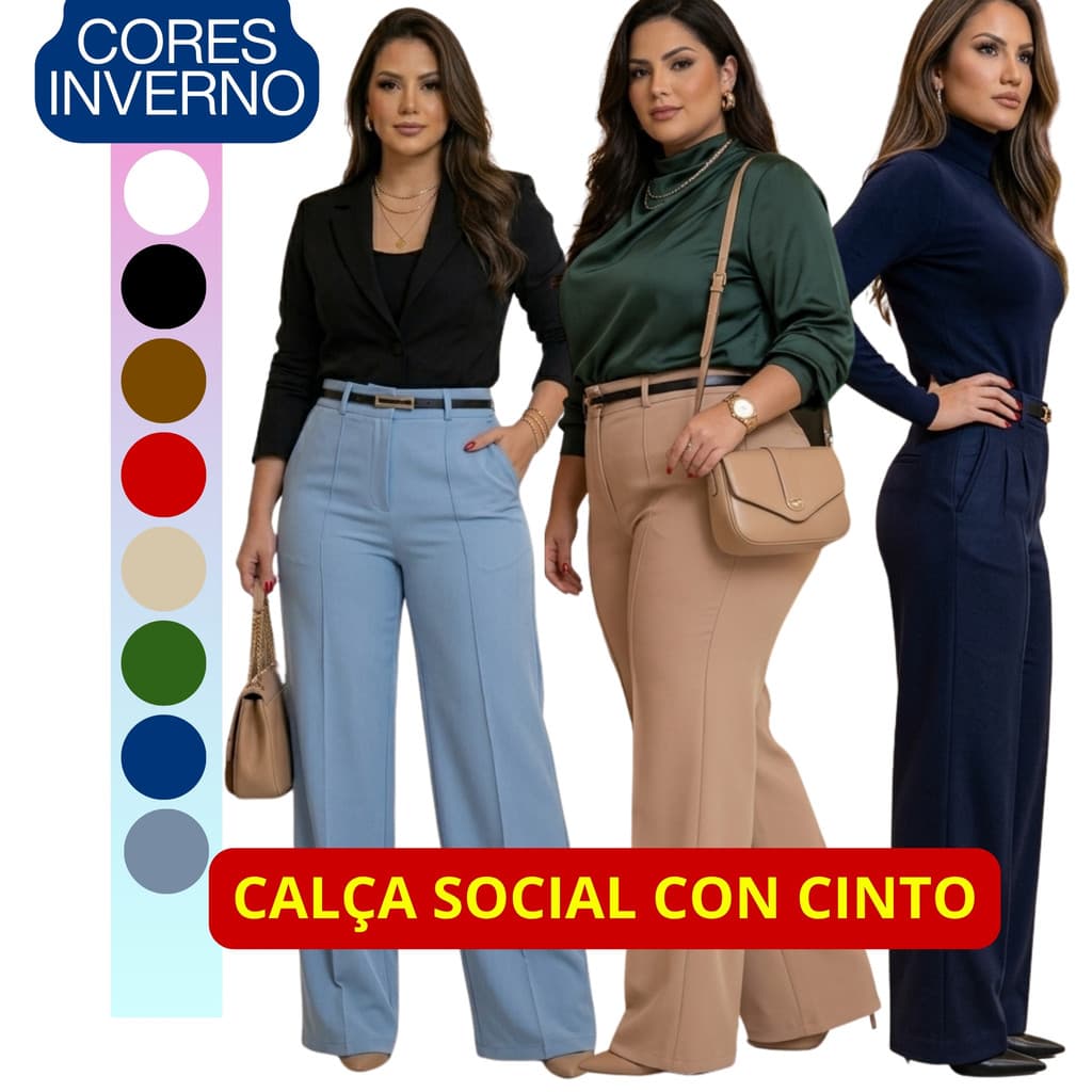 Calça Pantalona Alfaiataria Azul Bebe Com Cinto social feminina - O seu melhor look, com o máximo de conforto