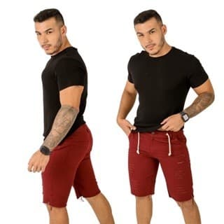 Bermuda Masculina Destroyed Vinho com Cordão ModaZ