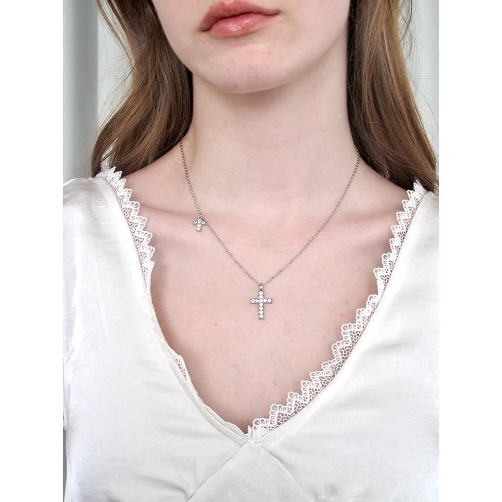 Simples diamante-cravejado cruz Punk gótico cruz pingente único colar All-Match elegante Multi-camadas acessórios