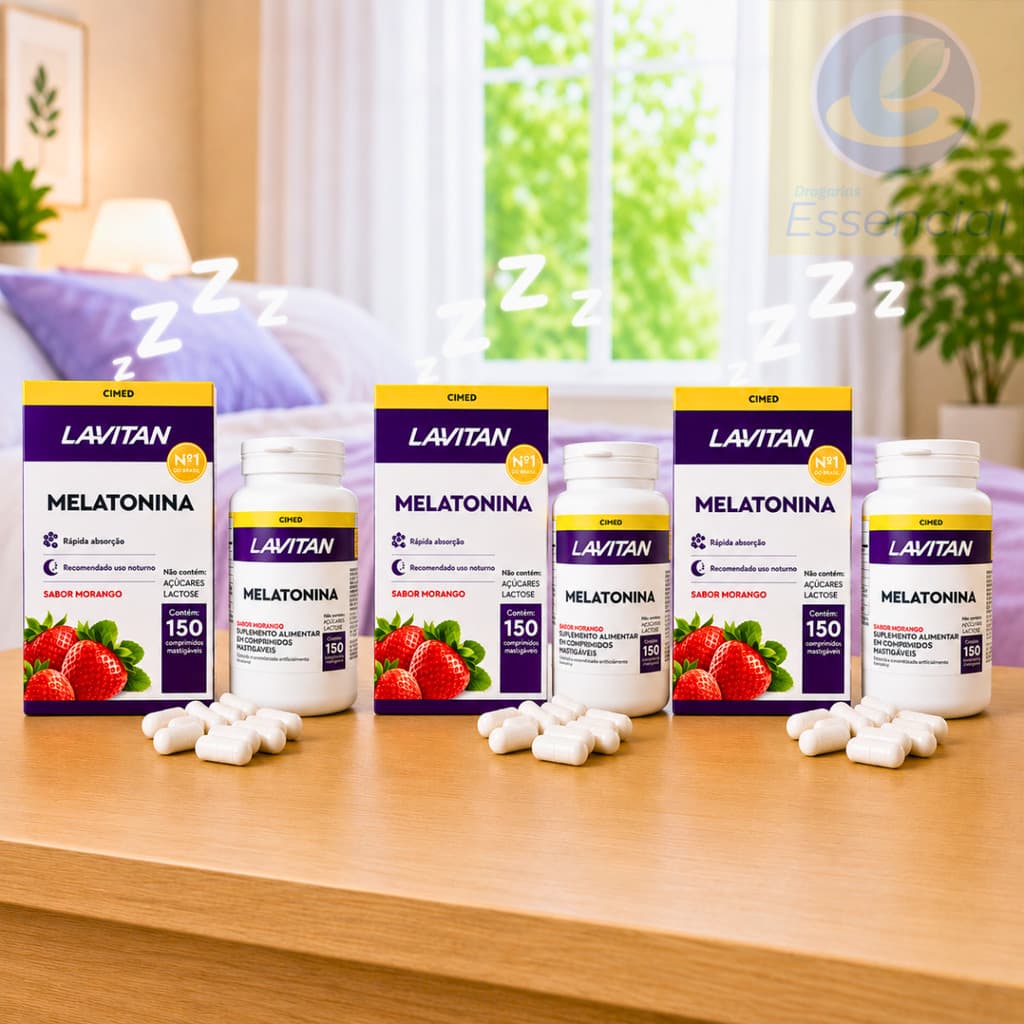 Melatonina Lavitan Cimed Morango Maracujá 150Caps Mastigáveis Sem Açúcar Zero Lactose Promoção