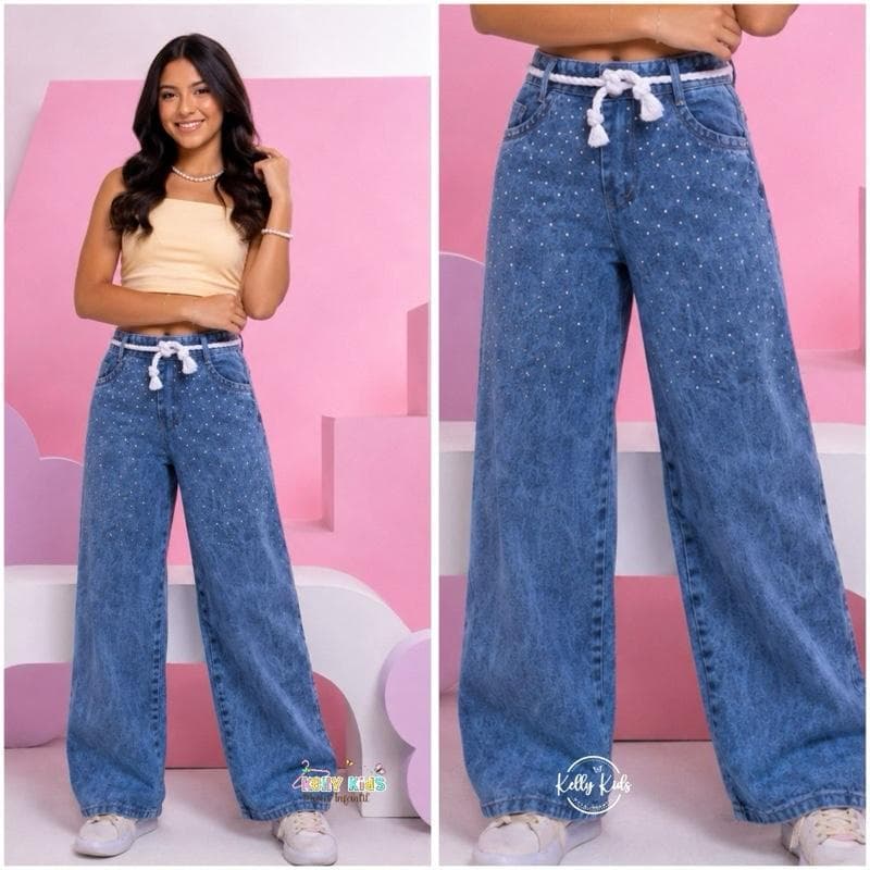 Calça Jeans Wide leg Infantil juvenil para meninas