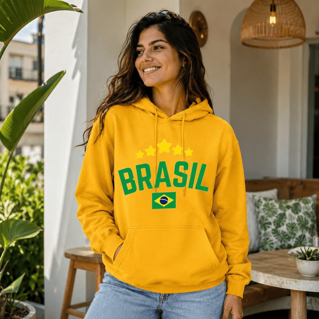 Moletom Brasil Estampado Canguru Seleção Brasileira Copa do Mundo Unissex Premium