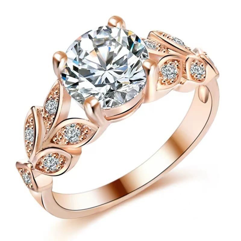 Fedsolife Anel Diamante Banhado A Ouro Titânio Folha de Aço Noivado Quatro Garras Senhoras Flores