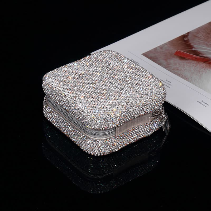 Moda diamante-cravejado Mini pequena caixa de jóias viagem portátil caixa de cosméticos brincos anel caixa de armazename