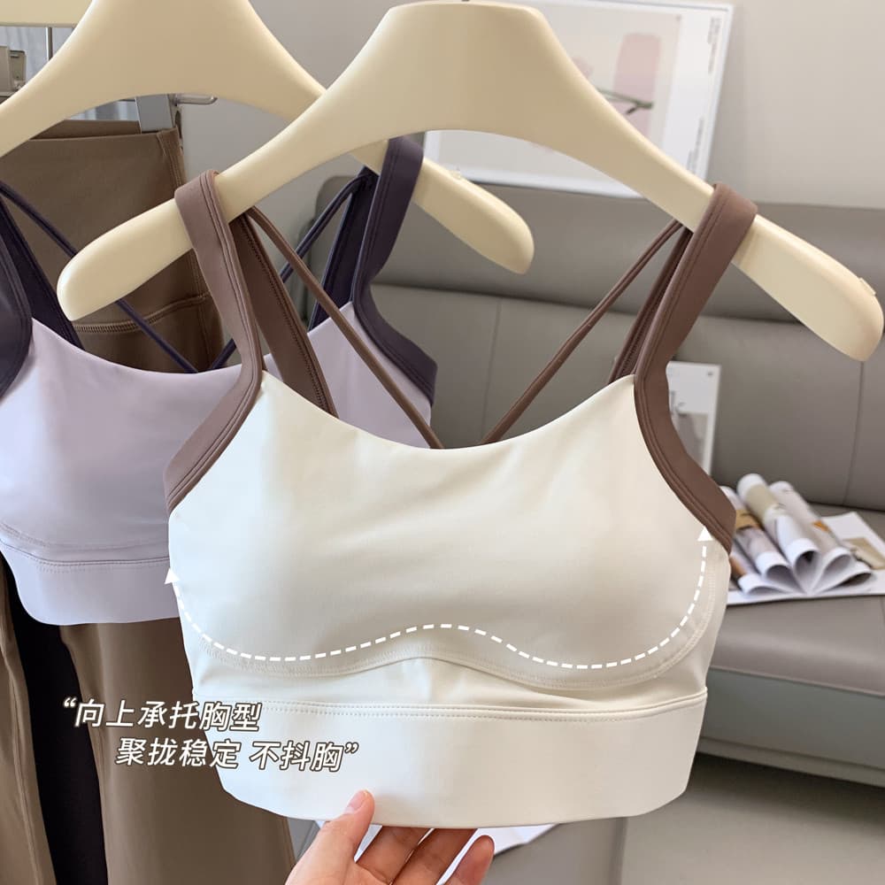 Colete esportivo capa seios dupla cor combinando cruz linda volta copo fixo Yoga roupa interior de alta intensidade à pr