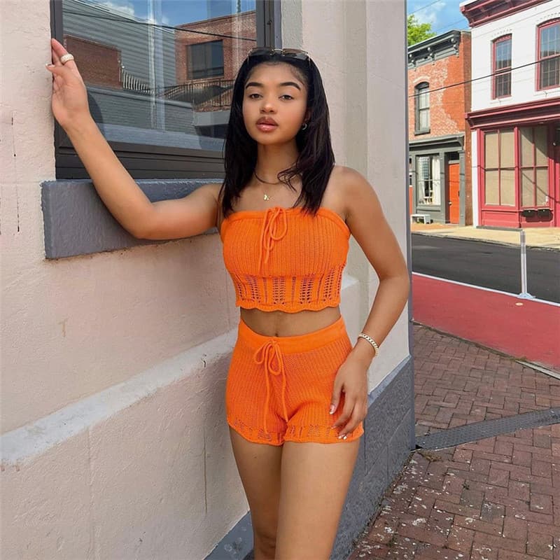 2024 feminino europeu americano estilo férias moda lã colete Shorts conjunto de duas peças quente menina Casual puro