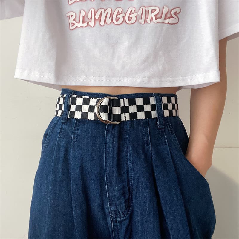 Cinto de lona xadrez feminino estilo ins estudante All-Match Jeans cinto decoração High-End Casual cinto masculino