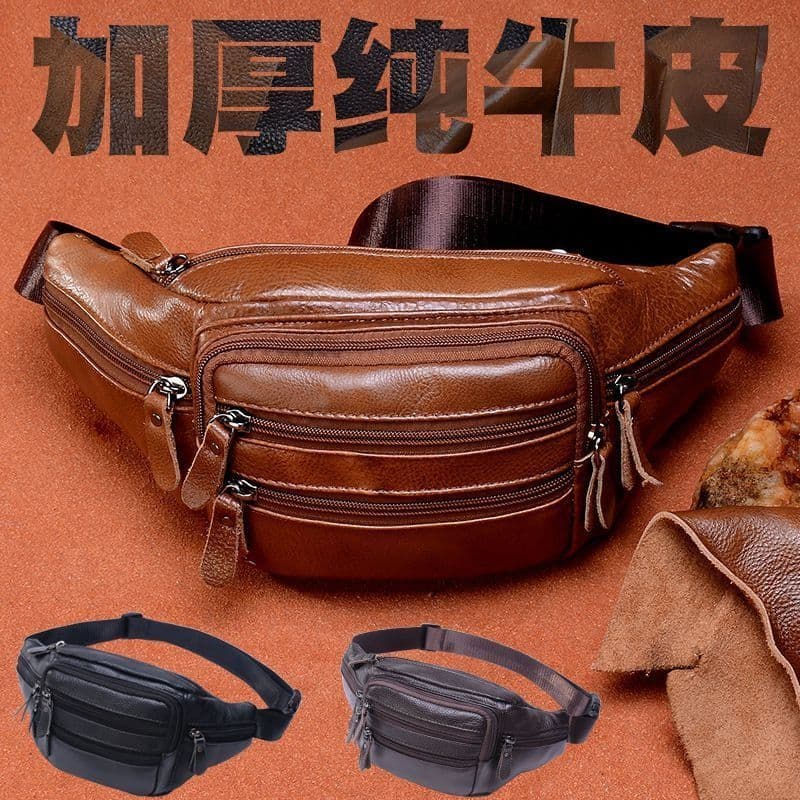 Bolsa de cintura masculina de grande capacidade Bolsa de couro Bolsa de peito de couro genuíno Bolsa de ombro Bolsa de v