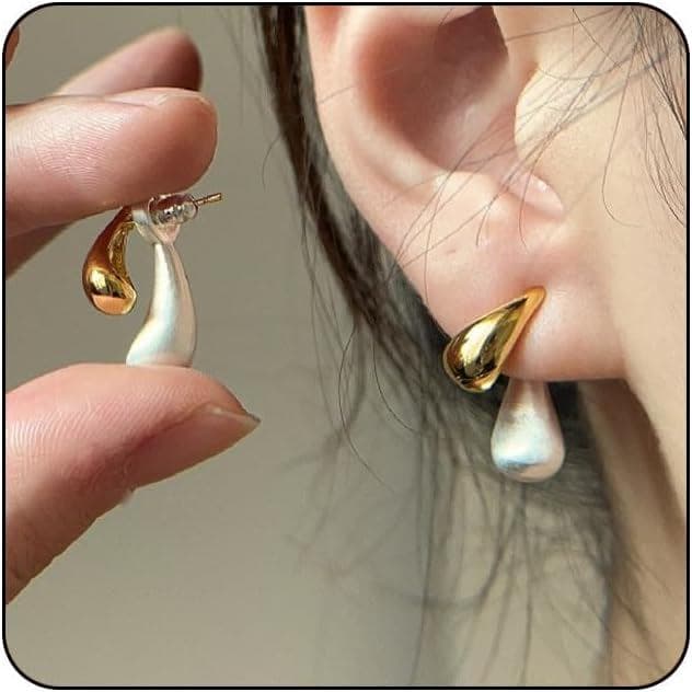 Conjunto de Brincos de Argola Grossos Dourados Vivian&CD para Mulheres, Brincos Leves em Forma de Gota, Brincos de Argol