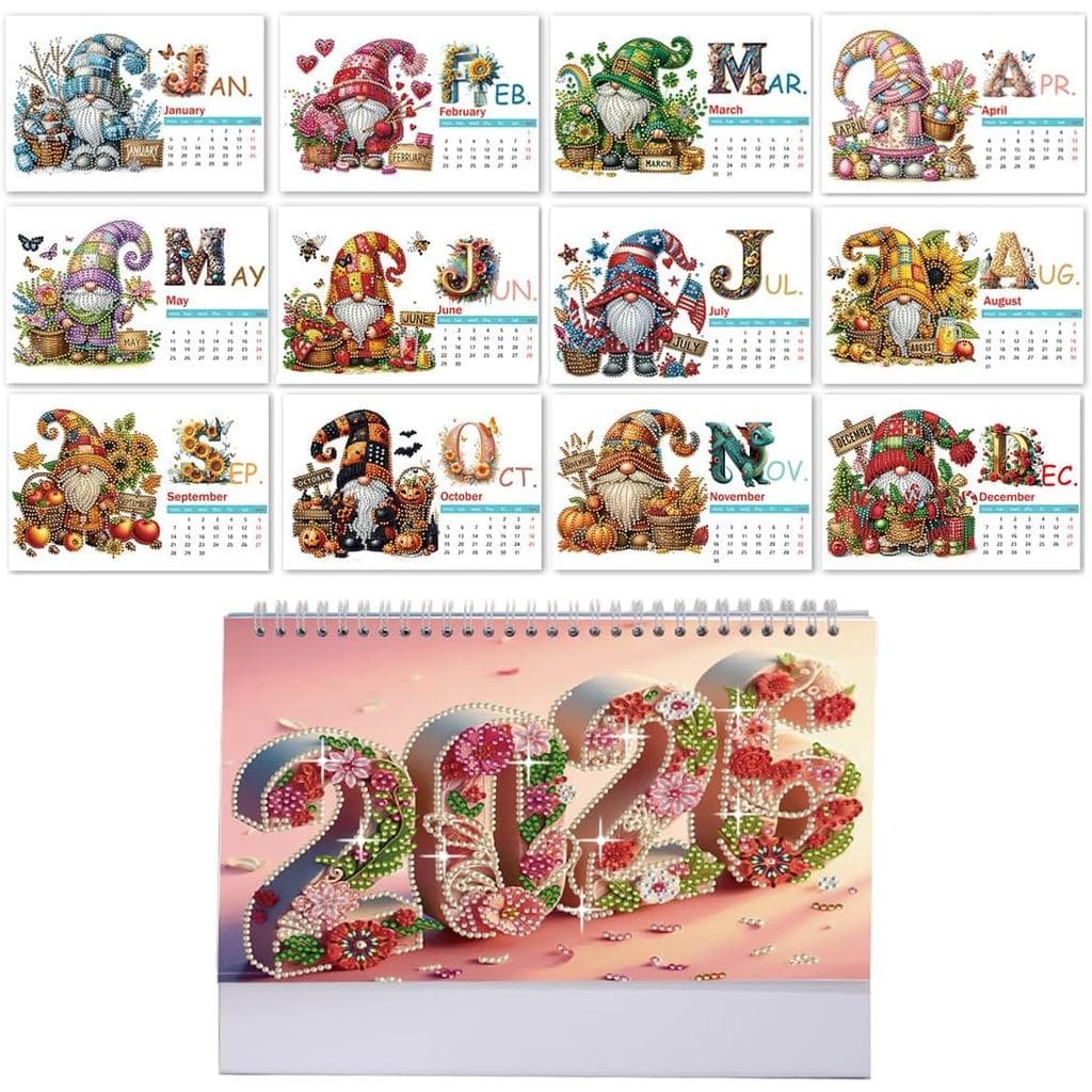 Calendário de Mesa DIY com Pintura de Diamantes 2026, Design Criativo, Calendário Mensal de Mesa com Folhas, Kit para De
