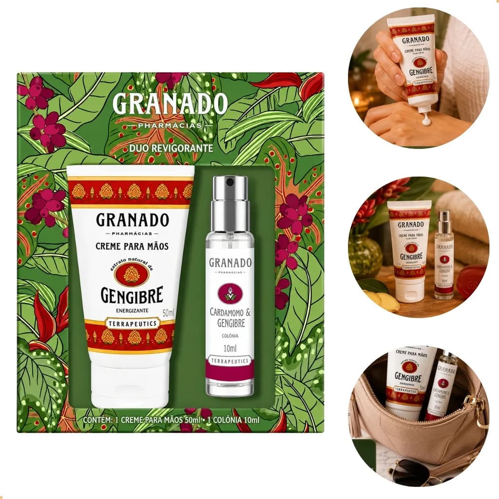 Kit Granado Cardamomo E Gengibre Creme Mãos E Colônia Box Cardamomo E Gengibre