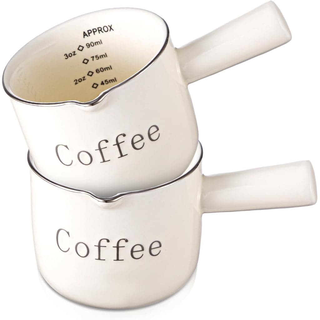 Maxdot Conjunto de 2 Copos Medidores de Espresso, Copo Medidor de Espresso de Cerâmica com Alça, Bico em Forma de V e Es