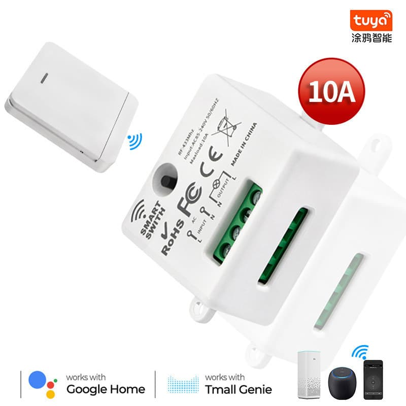 Interruptor Inteligente Mini Wifi+433 TUYA com Controle Remoto por Telefone Móvel, Sem Fio, com Fio Único de Fase