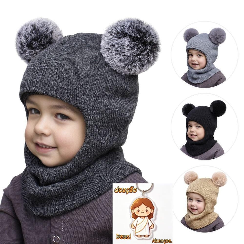 Cachecol De Chapéu De Peça Única GARDENIA , Chapéus Balaclava Infantis Com Bolas Duplas , Boné De Lã Bola De Pompom Para