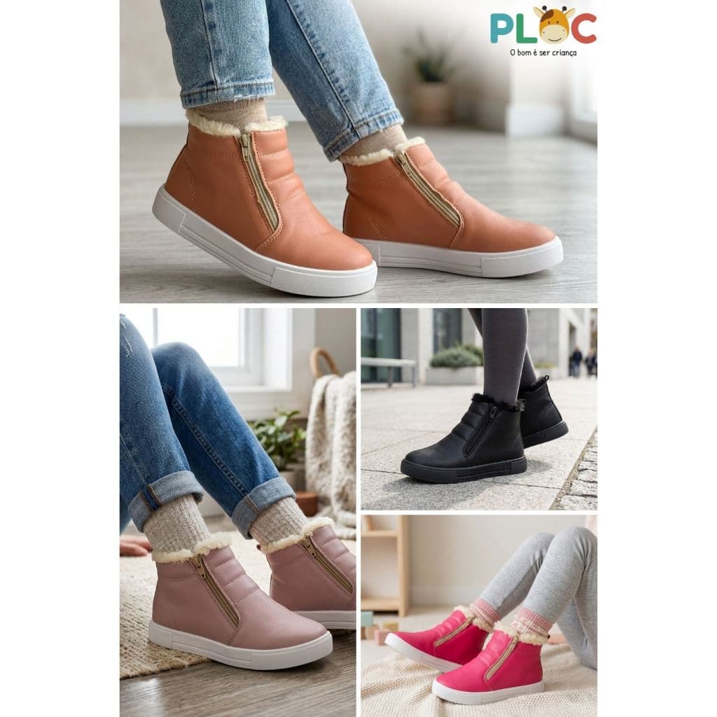BOTA TÊNIS PLOC CANO ALTO INFANTIL MENINA FORRADA DE PELÚCIA ANATÕMICO