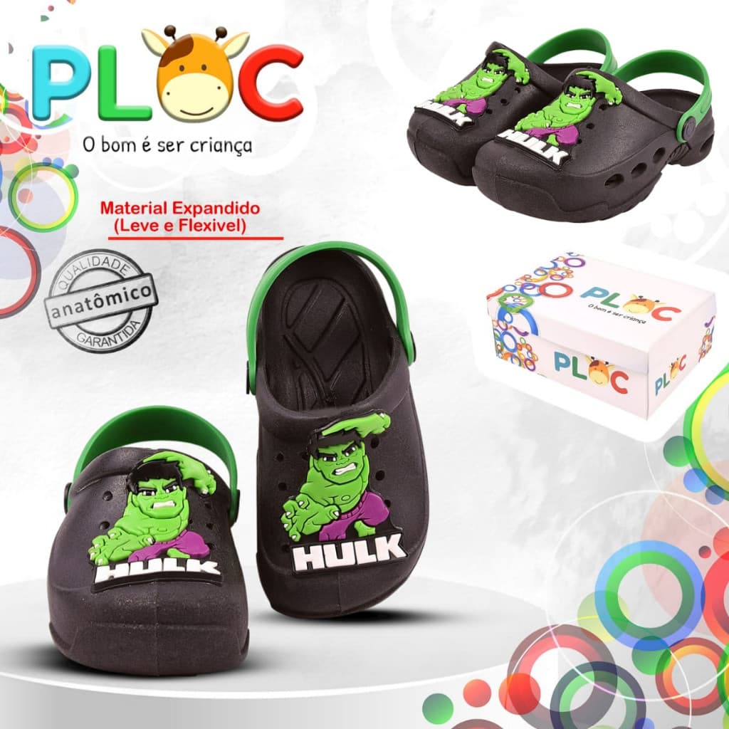 Sandália Babuche Menino PLOC Bab59 Hulk Baby - Preto