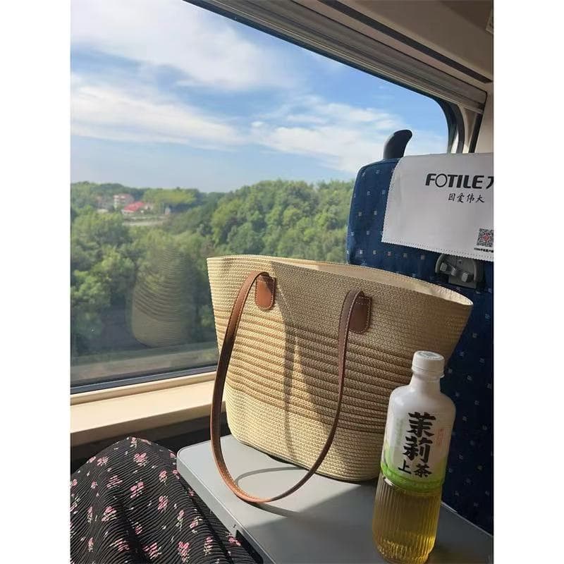 Saco de cesta de vegetais feminino grande capacidade 2026 novo estilo tecido Commuter saco à beira-mar férias praia saco