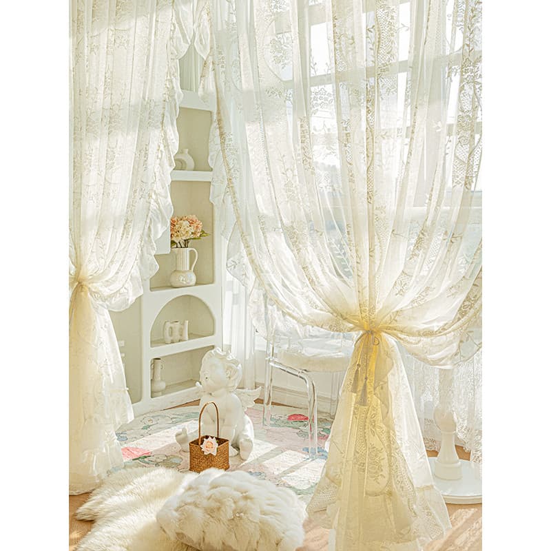 Cortina de gaze Rococo de renda francesa translúcida impervosa cortina de camada dupla quarto novo estilo sala de estar