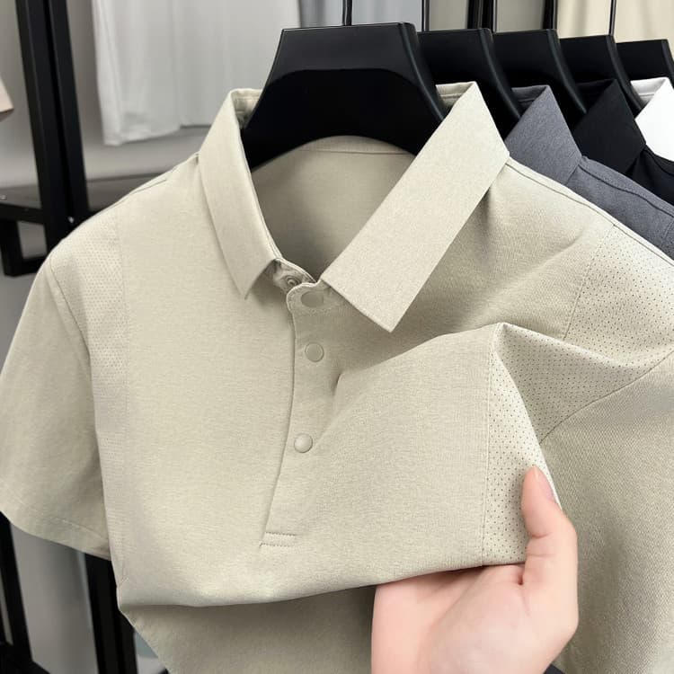 Esportes Casual costura de manga curta camiseta masculina 2026 novo estilo camisa gola polo camisa masculina cor sólida