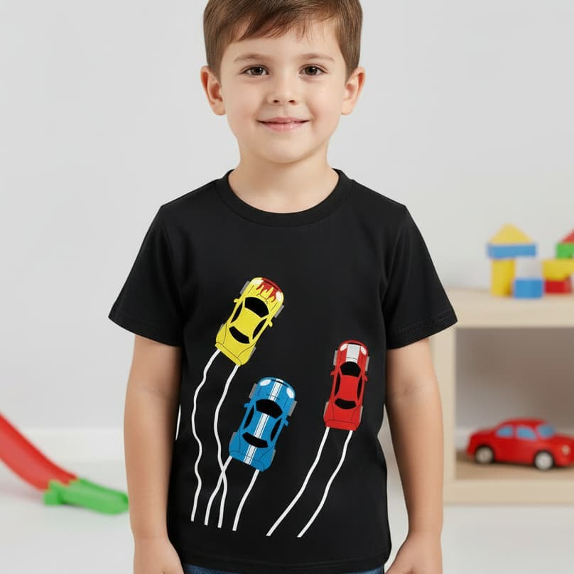 Camiseta Infantil Menino Estampa Carros Corrida Algodão Várias Cores Camisa Kids Blusa Menino Estilosa