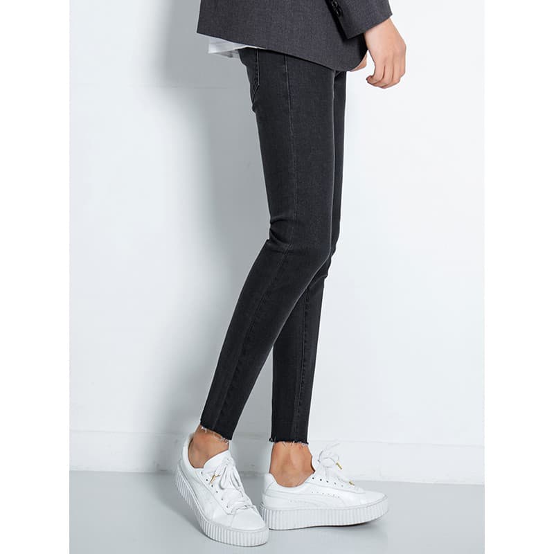 Meninos Street Wear magro-ajuste tornozelo comprimento calças escuro borda crua Jeans versão coreana estiramento magro c
