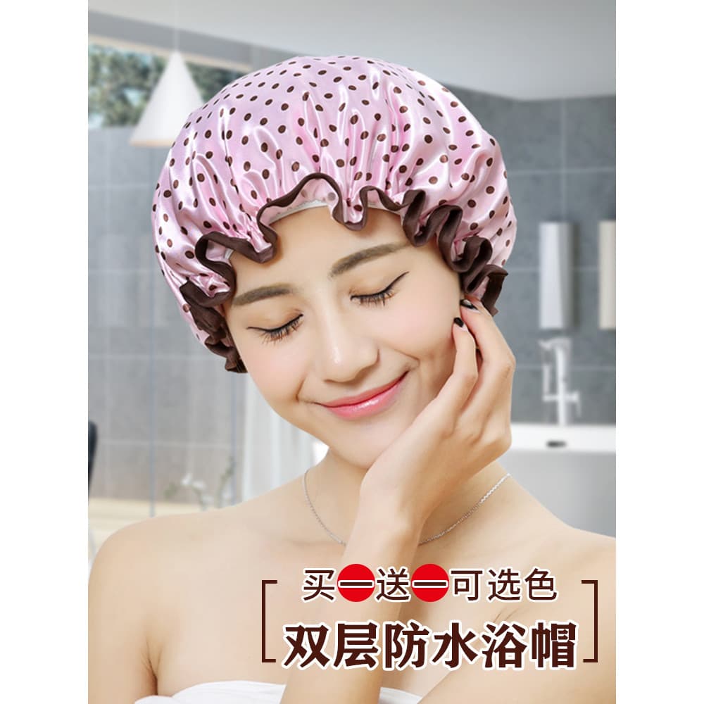 Touca de banho feminina à prova d'água, touca dupla espessada para banho, feminina, fofa, para crianças, meninas, chuvei