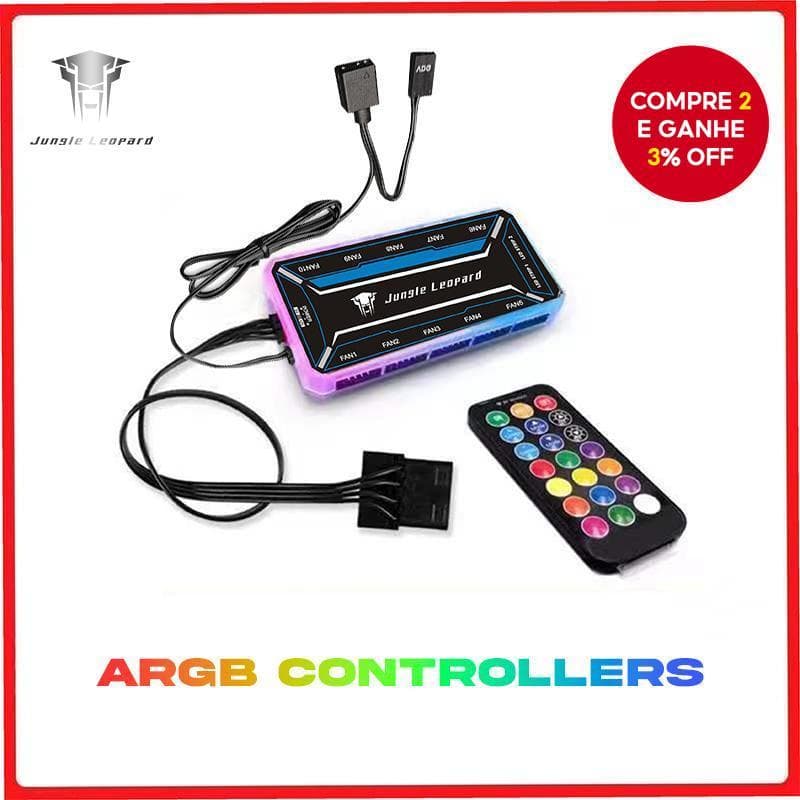 Jungle Leopard CPU Fan Cooler Controlador RGB Controle Remoto 10 Ventiladores HUB 6PIN Portas