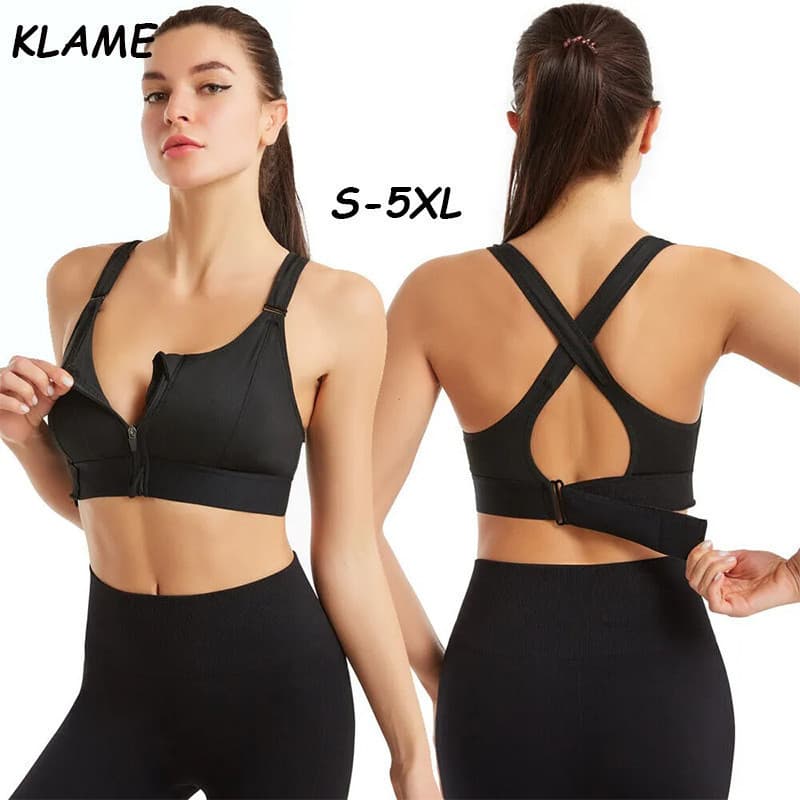 KLAME S-5XL Plus Size Zíper Frontal Sutiã Esportivo Roupa Interior das Mulheres Yoga Correndo Fitness Sem Costura Femin