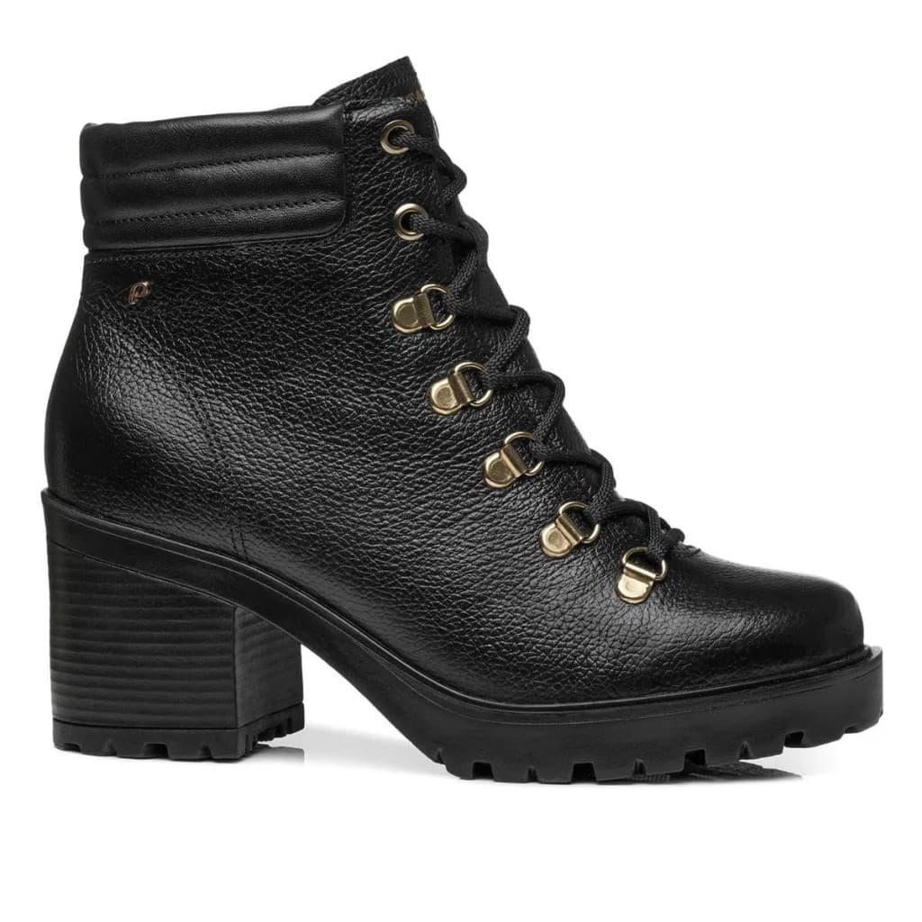 Bota Coturno Feminina Pegada Salto Alto Bloco Tratorada Couro Confortável Robusta 282601