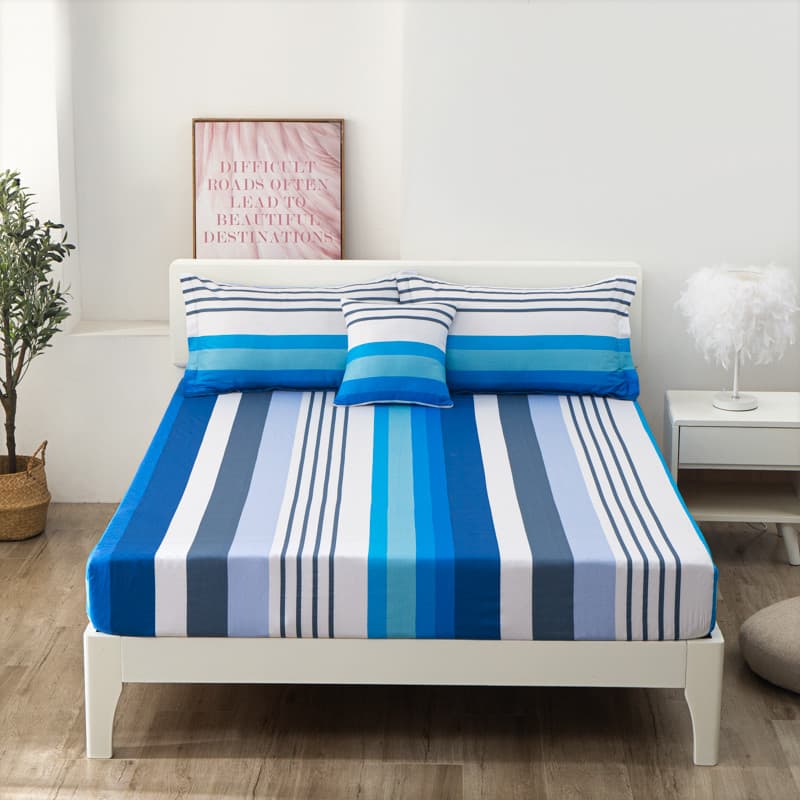 Lençol de cama de algodão de peça única antiderrapante capa de colchão fixa algodão puro Simmons capa protetora azul lis
