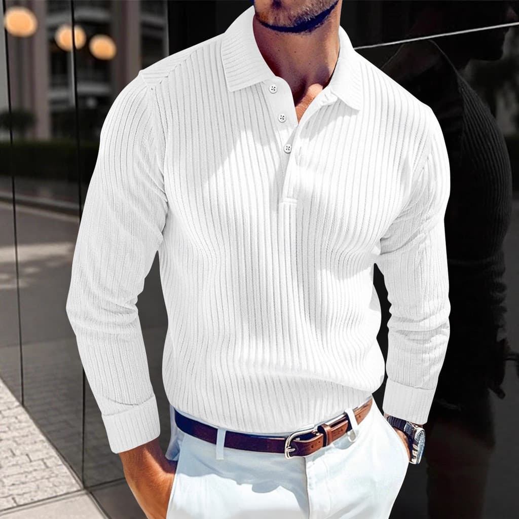Europeu americano masculino cor sólida meio zíper exterior usar camiseta imitação malhas lapela botão de negócios fino a