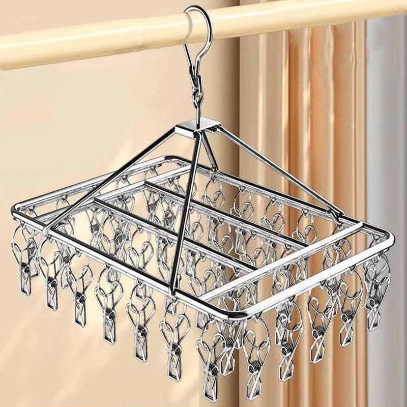 Rack de secagem de aço inoxidável tipo clipe meias roupa interior rack de secagem doméstico varanda cabide multifunciona